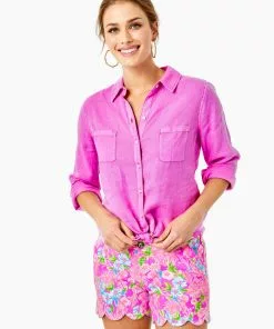 Lilly Pulitzer Tops Sea View Linen Button Down Top (Amethyst)