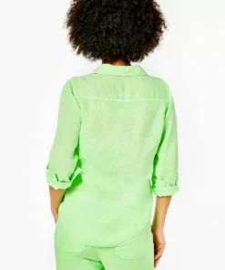 Lilly Pulitzer Tops Sea View Linen Button Down Top (Lime Zest)