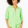 Lilly Pulitzer Tops Sea View Linen Button Down Top (Lime Zest)