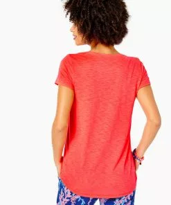 Lilly Pulitzer Tops Etta V-Neck Top (Spicy Coral)
