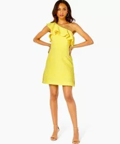 Lilly Pulitzer Kipton One-Shoulder Romper (Calla Yellow Pineapple Pucker Jacquard) Dresses