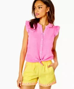 Lilly Pulitzer Tops Briette Button Down (Pink Isle)