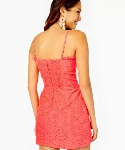 Lilly Pulitzer Jesse Ruffle Eyelet Romper (Spicy Coral Neon Sunburst Eyelet)