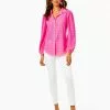 Lilly Pulitzer Sea Breeze Eyelet Button Up (Pink Isle Ditsy Diamond)