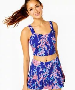 Lilly Pulitzer UPF 50+ Luxletic Zahara Ruffle Sports Bra (Swim On Over) Tops