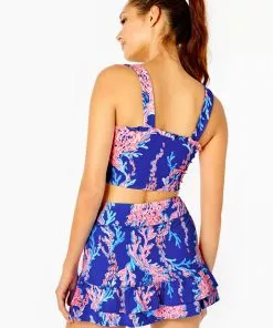 Lilly Pulitzer UPF 50+ Luxletic Zahara Ruffle Sports Bra (Swim On Over) Tops