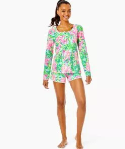 Lilly Pulitzer PJ Knit Henley Top (Fruity Flamingo)