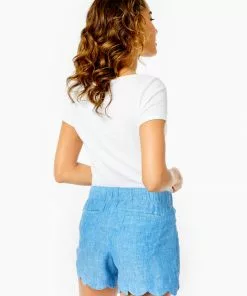 Lilly Pulitzer 4" Brea Linen Scallop Short (Beckon Blue X Sea Salt Blue) Bottoms