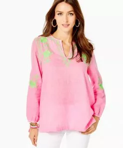 Lilly Pulitzer Coby Linen Tunic Top (Pink Shandy)