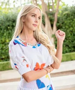 Sheridan French Tops Flora Blouse (White Butterflies)