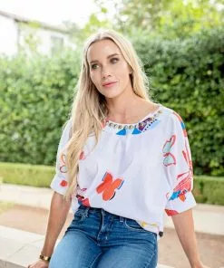 Sheridan French Tops Flora Blouse (White Butterflies) 7 Sheridan French Tops Flora Blouse (White Butterflies)