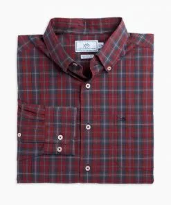 Southern Tide Skipjack Heather Roband Plaid Sport Shirt (Heather Chianti) Tops