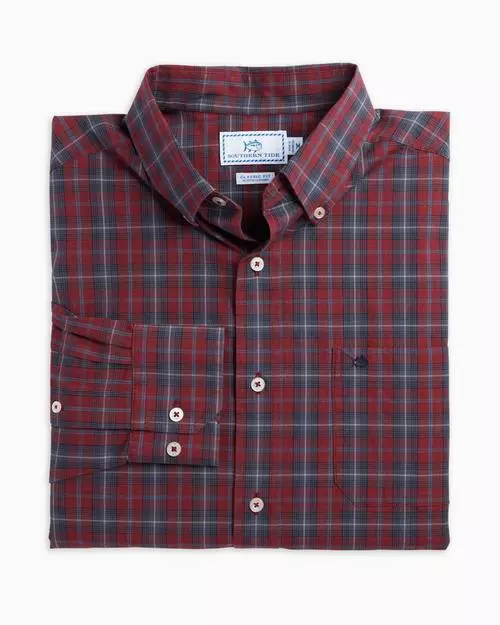 Southern Tide Skipjack Heather Roband Plaid Sport Shirt (Heather Chianti) Tops 4 Southern Tide Skipjack Heather Roband Plaid Sport Shirt (Heather Chianti) Tops