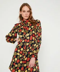 OO Boutique Floral Print Satin Mini Shirt Dress