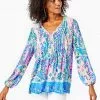 Lilly Pulitzer Marilina Lileeze Long Sleeve Tunic Top (Macadamia Haute Cature) Tops