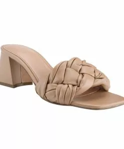 Marc Fisher Cerita Block Heel Slip On Sandal (Natural) Shoes