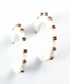 Smith & Co. Jewelry City Girl Jewel Hoop (White Multicolor) Small