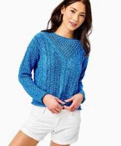 Lilly Pulitzer Tops Maxcy Mix-Stitched Sweater (Ikat Blue)