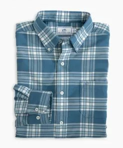Southern Tide Long Sleeve Flannel Performance Sportshirt (Blue Ivy)