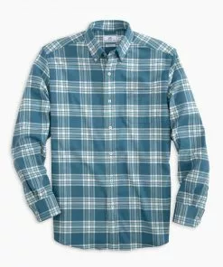 Southern Tide Long Sleeve Flannel Performance Sportshirt (Blue Ivy)