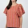 Ivy Jane Tops Stripe And Flutter Top (Red)