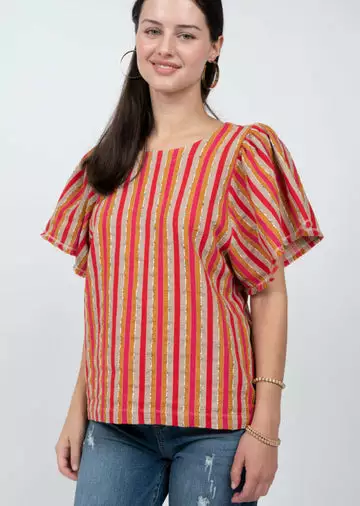Ivy Jane Tops Stripe And Flutter Top (Red) 3 Ivy Jane Tops Stripe And Flutter Top (Red)