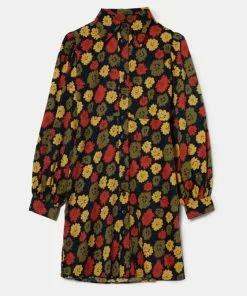 OO Boutique Floral Print Satin Mini Shirt Dress