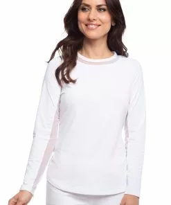 IBKUL Outerwear Long Sleeve Crew Neck With Mesh (White)