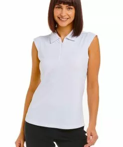 IBKUL Solid Sleeveless Polo (White) Tops