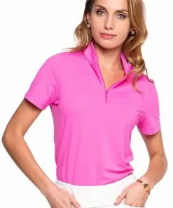 IBKUL S/S Mock Neck (Hot Pink) Tops
