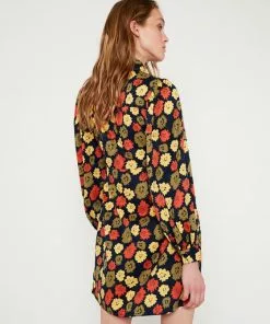 OO Boutique Floral Print Satin Mini Shirt Dress