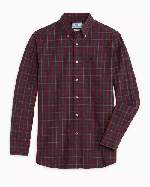 Southern Tide Skipjack Heather Roband Plaid Sport Shirt (Heather Chianti) Tops 3 Southern Tide Skipjack Heather Roband Plaid Sport Shirt (Heather Chianti) Tops