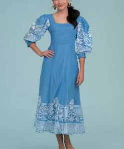 Olivia James The Label Bridget Midi Dress (Garden Gate Sky)