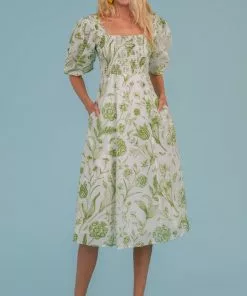 Olivia James The Label Bridget Midi Dress (Toile Leaf)