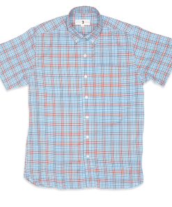 Duckhead Tops Bristol Plaid Twill Short Sleeve Shirt (Sky Blue)