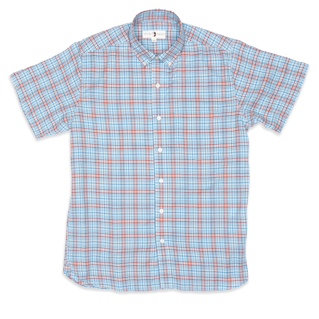 Duckhead Tops Bristol Plaid Twill Short Sleeve Shirt (Sky Blue) 3 Duckhead Tops Bristol Plaid Twill Short Sleeve Shirt (Sky Blue)