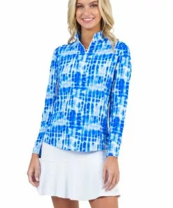 IBKUL Rue Print L/S Mock Neck Top (Navy)