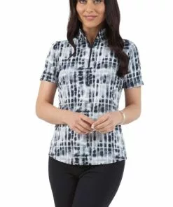 IBKUL Rue Print S/S Mock Neck (Black) Tops