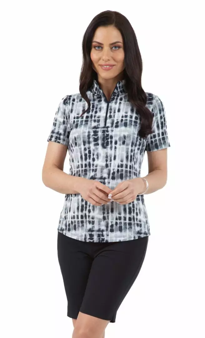 IBKUL Rue Print S/S Mock Neck (Black) Tops 3 IBKUL Rue Print S/S Mock Neck (Black) Tops
