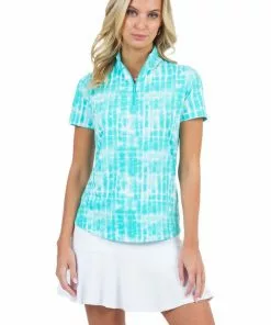IBKUL Rue Print S/S Zip Mock Neck (Seafoam)