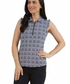 IBKUL Sleeveless Zip Polo (Pricilla White) Tops