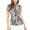 IBKUL Bianca Print Short Sleeve Mock Neck (Black/White)