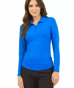 IBKUL Adjustable Long Sleeve Zip Polo (Blue) Tops