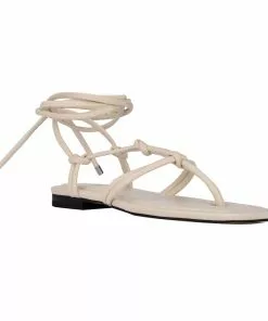Marc Fisher Falina Ankle Wrap Flat Sandal (Ivory)