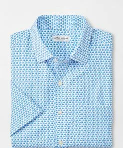 Peter Millar Caddie Club Performance Poplin Sport Polo (Cottage Blue) Tops