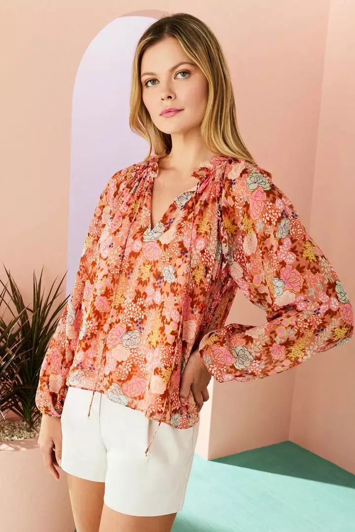 Marie Oliver Yancey Top (Peachy Peonies) 3 Marie Oliver Yancey Top (Peachy Peonies)