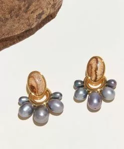 Mignonne Gavigan Accessories Adelaide Pearl Drop Earring (Jasper Light Brown)