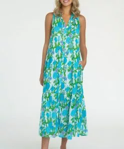 Olivia James The Label Ro Long Dress (Mod Floral Aqua) Dresses