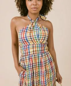 LaRoque Dresses Courtland Crossover Dress (Rainbow Check)