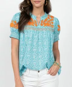 Ivy Jane Camila Top (Turquoise Floral) Tops